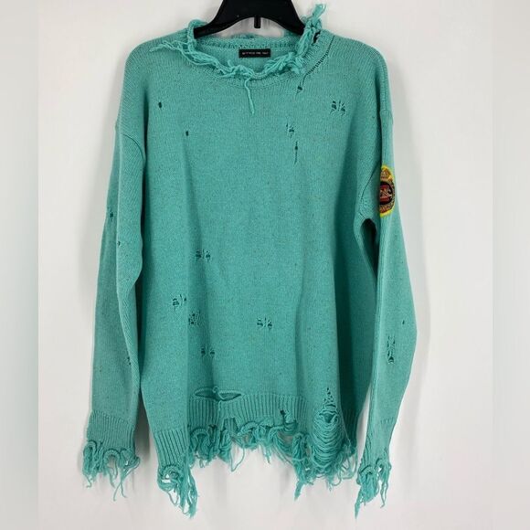 Etro Women’s Long Sleeve Crew Neck Distressed Thick Knit Aqua Blue Sweater 46/14 - Picture 1 of 4